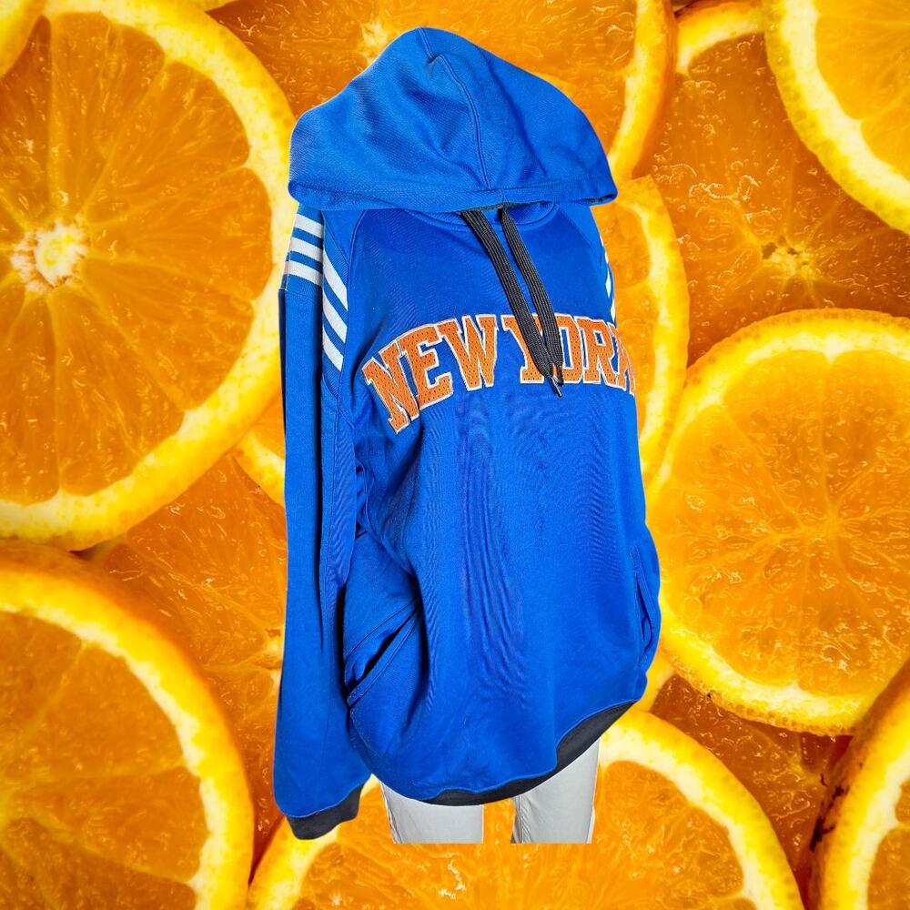 Adidas Men's Blue Fleece New York Knicks Three Striped Pullover Hoodie Size M‎